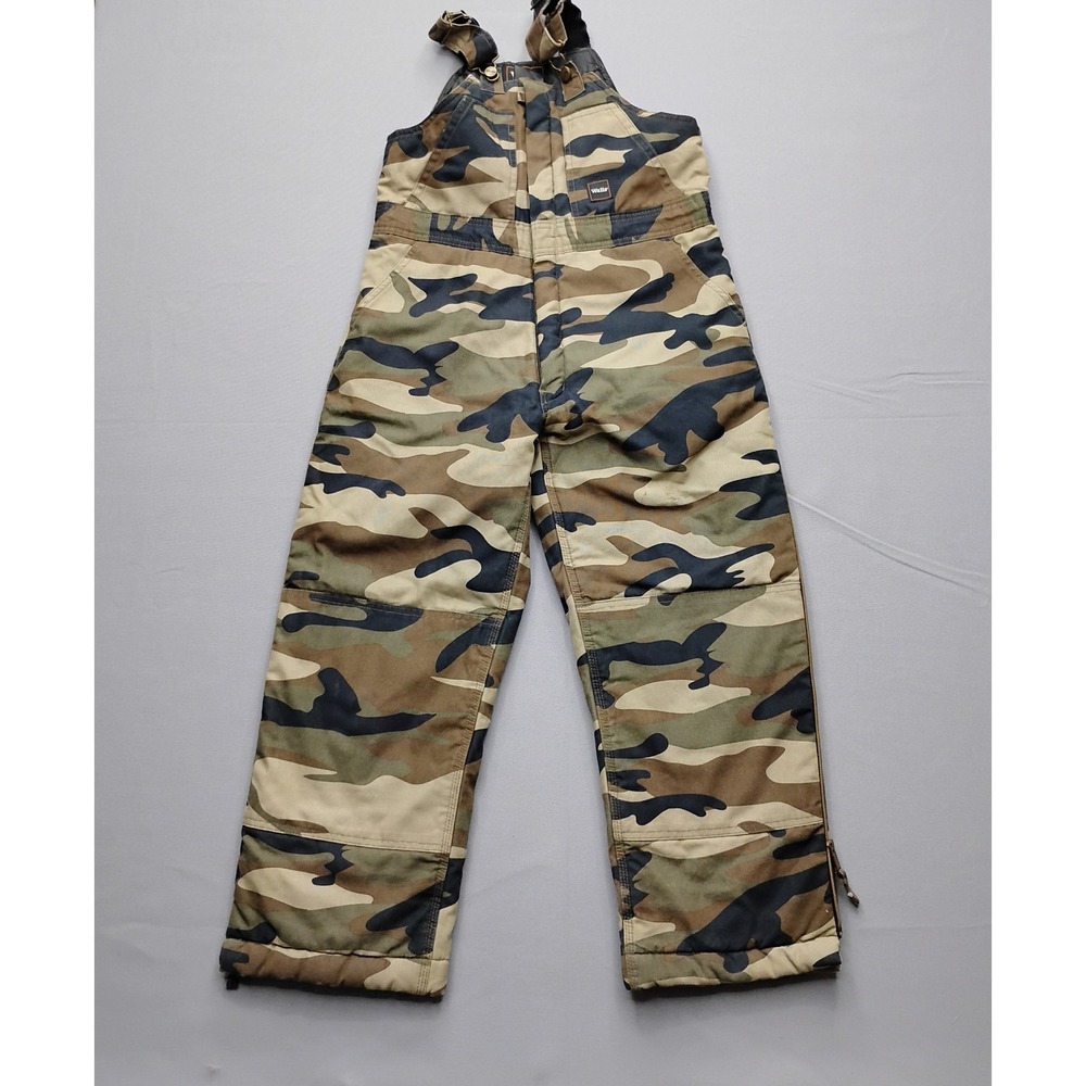 Walls Tough Wear Kids XL Camo Insulated Bib Overalls Hunting Workwear Woodland